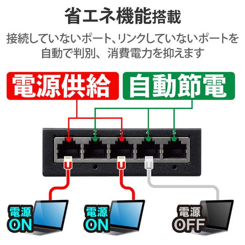 エレコム　ELECOM エレコム　ELECOM スイッチングハブ LAN ハブ 5ポート Giga対応 金属筐体 AC電源 ファンレス 静音 省エネ機能 ブラック EHC-G05MA-B EHC-G05MA-B