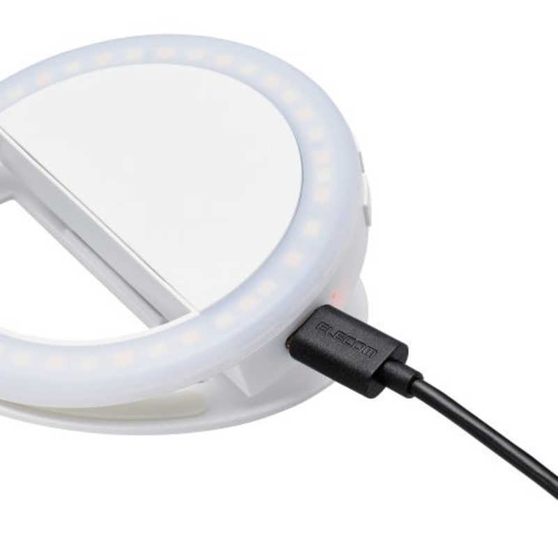 エレコム　ELECOM エレコム　ELECOM LED リングライト 直径9cm クリップ式 3段階調光 ライト 3色モード USB充電式 自撮りライト ホワイト DE-L04WH DE-L04WH