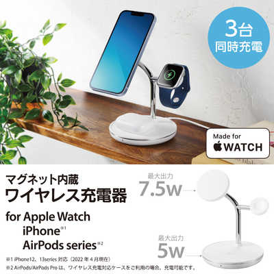 エレコム ELECOM ワイヤレス充電器/マグネット内蔵/7.5W+5W/スタンド