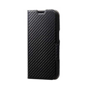 エレコム　ELECOM iPhone 14 6.1インチ レザーケース/手帳型/UltraSlim/薄型/磁石付き/カーボン調(ブラック) PM-A22APLFUCB