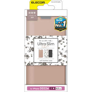 エレコム ELECOM iPhone 14 Pro 6.1インチ レザーケース/手帳型/UltraSlim/Flowers/薄型/磁石付き/ライトピンク PM-A22CPLFUJPNL