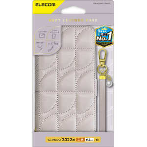 エレコム　ELECOM iPhone 14 6.1インチ レザーケース/手帳型/キルティング/磁石付き/ハンドストラップ付き/ピンクベージュ PM-A22APLFJM4PL