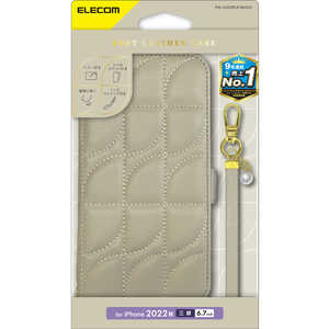 エレコム　ELECOM iPhone 14 Pro Max 6.7インチ レザーケース/手帳型/キルティング/磁石付き/ハンドストラップ付き/グレージュ PM-A22DPLFJM4GY