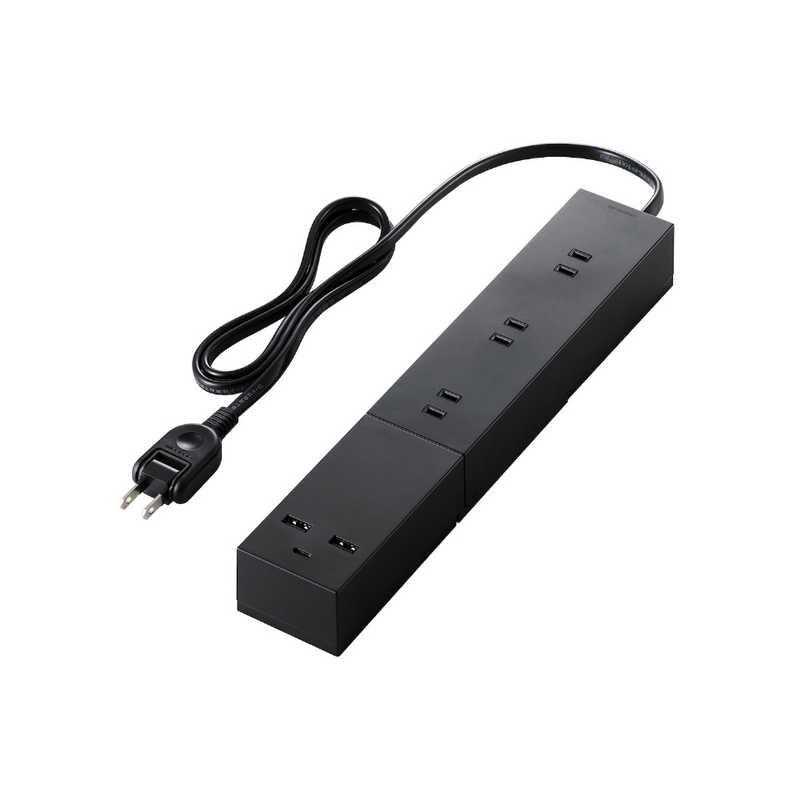 エレコム　ELECOM エレコム　ELECOM 電源タップ USB付き 1m ( コンセント ×3 TypeC ×1 USB A ×2 ) フットパーツ ブラック T-U03-3310BK T-U03-3310BK