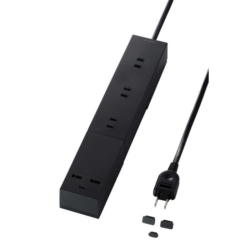 エレコム　ELECOM エレコム　ELECOM 電源タップ 延長コード USB付き タップ 1m ( コンセント ×3 TypeC ×1 USB A ×2 ) PD 対応 フットパーツ付 充電器 ブラック T-U03-3310BK T-U03-3310BK