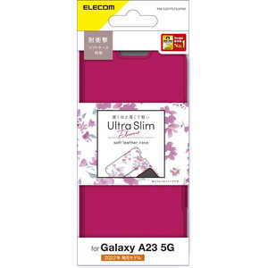 エレコム　ELECOM Galaxy A23 5G(SC-56C/SCG18)/レザーケース/手帳型/UltraSlim/Flowers/薄型/磁石付き/ディープピンク PMG227PLFUJPND
