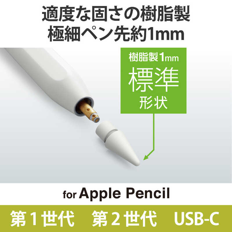 エレコム　ELECOM エレコム　ELECOM Apple Pencil 第2世代 第1世代 用 交換ペン先 3個入 太さ約1mm 極細 樹脂製 アップルペンシル iPad 用 ペン先 ホワイト PTIPAPS01WH PTIPAPS01WH