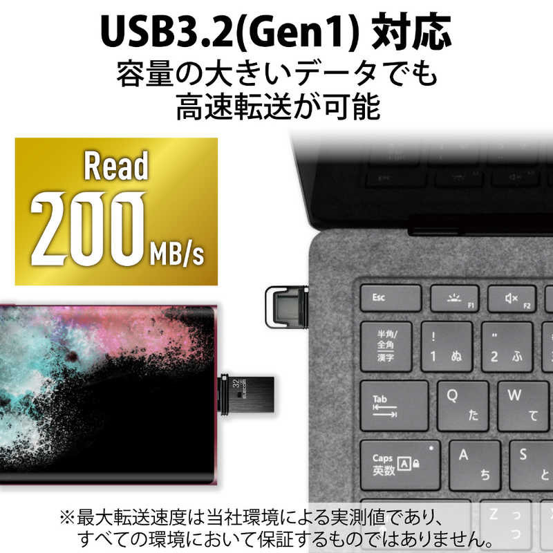 エレコム　ELECOM エレコム　ELECOM USBメモリ 32GB USB3.2(Gen1)/3.1(Gen1)/3.0/2.0 2in1 キャップ式 ブラック MF-CAU32032GBK MF-CAU32032GBK