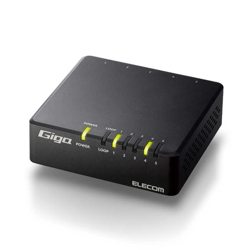 エレコム　ELECOM エレコム　ELECOM  スイッチングハブ LAN ハブ 5ポート Giga対応 1000/100/10Mbps AC電源 ファンレス 静音 省エネ機能 壁掛け設置対応 ブラック EHC-G05PA4-B EHC-G05PA4-B