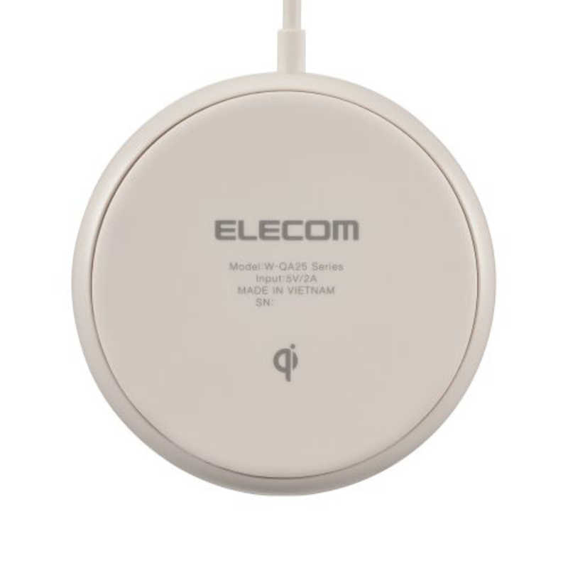 エレコム　ELECOM エレコム　ELECOM ワイヤレス充電器 Qi認証 5W 卓上 滑り止めパッド ケーブル一体 おくだけ充電 ベージュ W-QA25BE W-QA25BE
