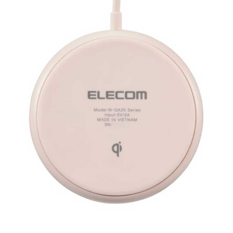 エレコム　ELECOM エレコム　ELECOM ワイヤレス充電器 Qi認証 5W 卓上 滑り止めパッド ケーブル一体 おくだけ充電 ピンク W-QA25PN W-QA25PN