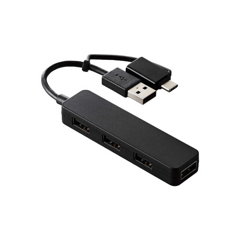 エレコム　ELECOM エレコム　ELECOM USB ハブ USB2.0 USB-Aコネクタ Type-C 変換アダプター付 USB-Aポート ×4 バスパワー スティックタイプ ケーブル長7cm ブラック U2H-CA4003BBK U2H-CA4003BBK