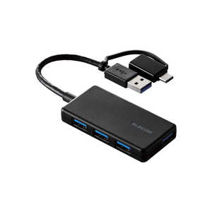 エレコム　ELECOM USB Type-C 変換アダプター付 USB 5Gbps超薄型ハブ ケーブル長10cm ブラック U3H-CA4004BBK