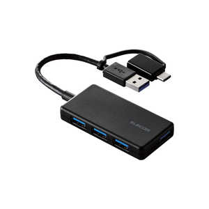 エレコム　ELECOM USB ハブ USB3.1 Gen1 USB-Aコネクタ Type-C 変換アダプター付 USB-Aポート ×4 バスパワー 超薄型 ケーブル長10cm ブラック U3H-CA4004BBK