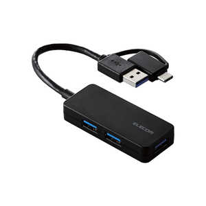 エレコム　ELECOM USB ハブ USB3.1 Gen1 USB-Aコネクタ Type-C 変換アダプター付 USB-Aポート ×3 バスパワー コンパクト ケーブル長10cm ブラック U3H-CAK3005BBK