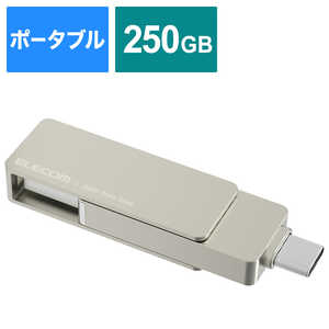 エレコム　ELECOM SSD 外付け 250GB USB3.2(Gen2) 読込最大500MB/秒 USBメモリ型 ポータブルSSD 回転式 高速 USB Type C/ USB-A 両対応 ストラップホール付 シルバー ESDEPA0250GSV