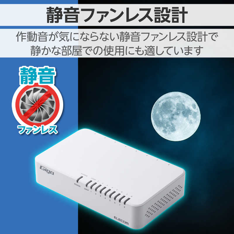 エレコム　ELECOM エレコム　ELECOM スイッチングハブ [8ポート /1Giga対応 /ACアダプター] プラ筐体 本体背面マグネット付き ホワイト EHC-G08PA4-JW EHC-G08PA4-JW