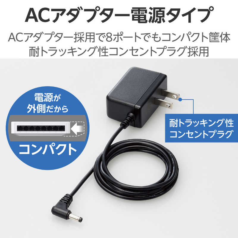 エレコム　ELECOM エレコム　ELECOM スイッチングハブ [8ポート /1Giga対応 /ACアダプター] プラ筐体 本体背面マグネット付き ホワイト EHC-G08PA4-JW EHC-G08PA4-JW