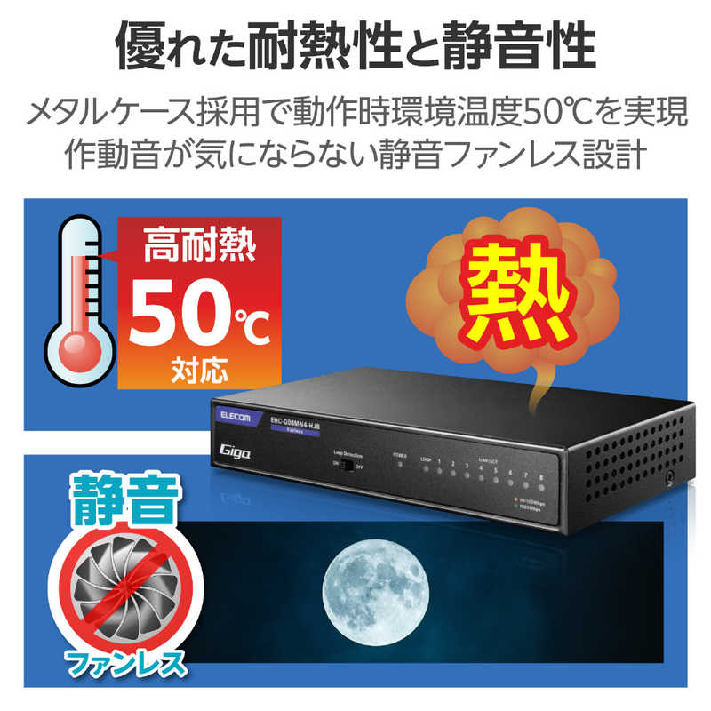 エレコム　ELECOM エレコム　ELECOM スイッチングハブ [8ポート /1Giga対応 /電源内蔵] メタル筐体 ブラック EHC-G08MN4-HJB EHC-G08MN4-HJB