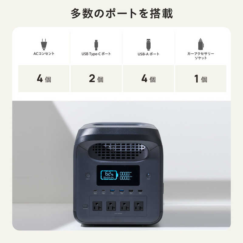 エレコム　ELECOM エレコム　ELECOM ポータブル電源 1229Wh (AC×4 Type-C×2 USB-A×4 カーアクセサリーソケット×1) ブラック DE-PS1200PBK DE-PS1200PBK