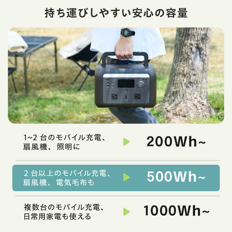 エレコム　ELECOM エレコム　ELECOM ポータブル電源 512Wh (AC×2 Type-C×2 USB-A×2 カーアクセサリーソケット×1) ブラック DE-PS500PBK DE-PS500PBK