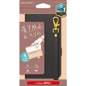 エレコム ELECOM iPhone 16e ソフトレザーケース 磁石付 ハンドストラップ付 ブラック PMA25SPLFY4BK エレコム ELECOM iPhone 16e ソフトレザーケース 磁石付 ハンドストラップ付 ブラック PMA25SPLFY4BK