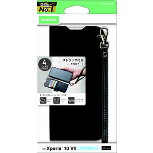 エレコム　ELECOM Xperia 10 VII (SO-52F)/手帳型ケース/磁石付/耐衝撃/ハンドストラップ付 PM-X252PLFY4BK