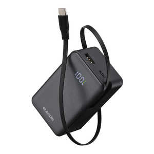 エレコム　ELECOM モバイルバッテリー リチウムイオン電池 巻取リ式ケーブル一体 残量表示 35W 10000mAh USB-Cケーブル USB-C USB-A DE-C82L-10000BK