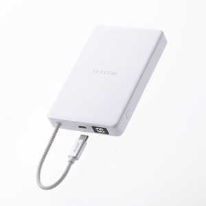 �G���R�� ELECOM ���o�C���o�b�e���[ 10000mAh �P�[�u����̌^ 30W PD�Ή� ���ő̃��`�E���C�I���d�r LED�c�ʃp�l�� PSE�K�� �z���C�g DE-C84-10000WH