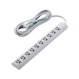 エレコム　ELECOM 電源タップ 3ピン 10個口 5m マグネット 抜け止め 3ピン→2ピン変換アダプター付 オフィス 会議室 ライトグレー T-H31050NM