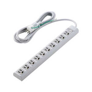 エレコム　ELECOM 電源タップ 3ピン 10個口 3m マグネット 雷ガード 抜け止め 一括スイッチ 3ピン→2ピン変換アダプター付 オフィス 会議室 ライトグレー T-Y133DA