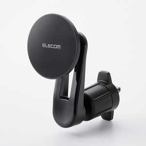 エレコム　ELECOM 車載スマホホルダー MagSafe対応 マグネット固定 エアコン取付 N52磁石 360度回転 簡単着脱 メタルステッカー付属 ブラック P-CARS18BK