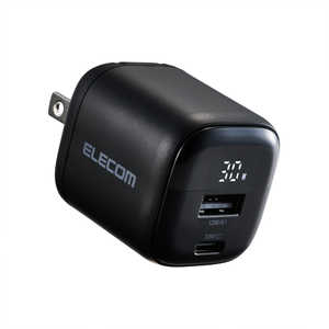 �G���R�� ELECOM USB�[�d�� PD�Ή� 30W 2�|�[�g USB-C USB-A �d�̓f�B�X�v���C�t�� GaN ���^ PPS�Ή� �u���b�N MPA-AC13030BK