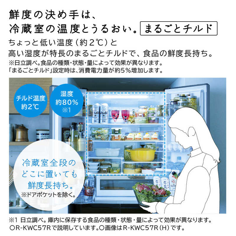 日立　HITACHI 日立　HITACHI 冷蔵庫 KWCタイプ  6ドア フレンチドア(観音開き) 498L  R-KWC50R-H ブラストモーブグレー R-KWC50R-H ブラストモーブグレー