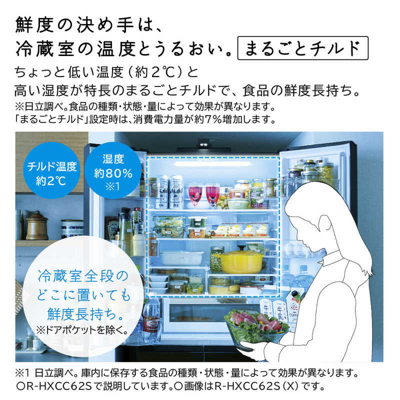 日立　HITACHI 日立　HITACHI 冷蔵庫 冷蔵庫カメラ付 HXCCタイプ 6ドア フレンチドア(観音開き) 540L R-HXCC54S-XN クリスタルシャンパン R-HXCC54S-XN クリスタルシャンパン
