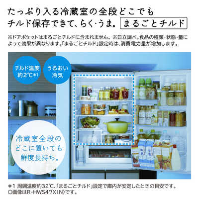 日立 HITACHI 冷蔵庫 5ドア 470L 左開き HWSタイプ 真ん中冷凍室