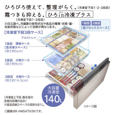 日立 HITACHI 冷蔵庫 5ドア 470L 左開き HWSタイプ 真ん中冷凍室