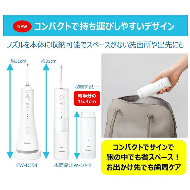 美容/健康 電動歯ブラシ パナソニック　Panasonic 口腔洗浄器 ジェットウォッシャードルツ 超音波水流モデル 白 ［AC100-240V］ EW-DJ41-W