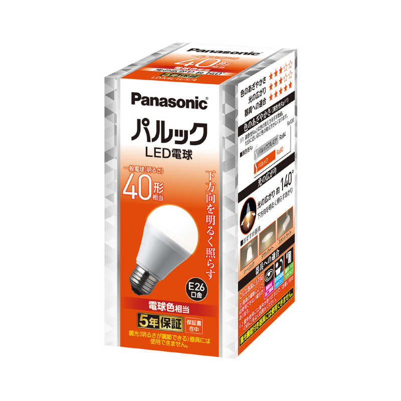 パナソニック　Panasonic パナソニック　Panasonic パルックLED電球　一般電球タイプ　4.4W[E26 /一般電球形 /電球色 /1個 /下方向タイプ] LDA4LHS4 LDA4LHS4