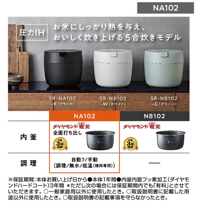 パナソニック　Panasonic パナソニック　Panasonic 炊飯器 5合 圧力IH ブラック SR-NA102-K SR-NA102-K