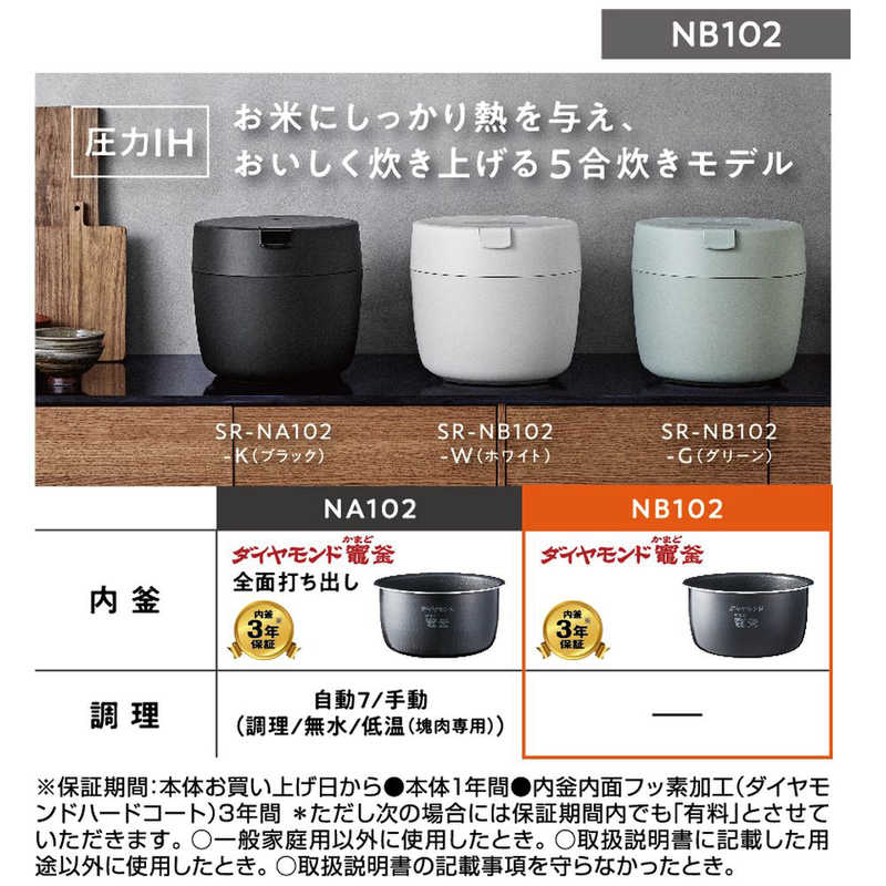 パナソニック　Panasonic パナソニック　Panasonic 炊飯器 5合  圧力IH ホワイト SR-NB102-W SR-NB102-W