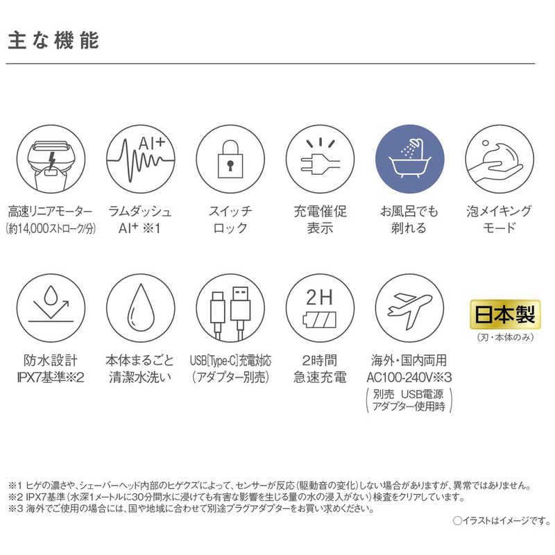 パナソニック　Panasonic パナソニック　Panasonic 電気シェーバー ラムダッシュ パームインシェーバー ［5枚刃 /AC100V-240V］ マーブルホワイト ES-PV6A-W ES-PV6A-W