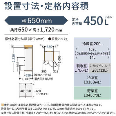 パナソニック Panasonic 冷蔵庫 6ドア 450L フレンチドア(観音開き) HY