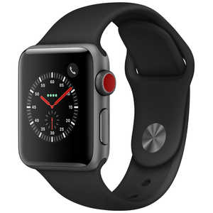 アップル Apple Watch Series 3（GPS + Cellularモデル）- 38mmスペースグレイアルミニウムケースとブラックスポーツバンド MTGP2JA
