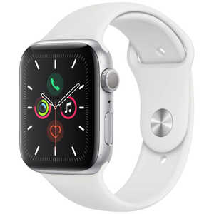 アップル Apple Watch Series 5(GPSモデル)- 44mmシルバｰアルミニウムケｰスとホワイトスポｰツバンド - S/M & M/L MWVD2JA