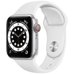アップル アップルウォッチ Apple Watch Series 6 (GPS + Cellularモデル) 40mmシルバーアルミニウムケースとホワイトスポーツバンド レギュラー M06M3J/A 
