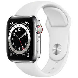 アップル アップルウォッチ Apple Watch Series 6 (GPS+Cellularモデル) 40mm シルバーステンレススチールケースとホワイトスポーツバンド[レギュラー] M06T3J/A