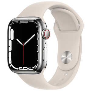 アップル Apple Watch Series 7（GPS+Cellularモデル）- 41mmシルバーステンレススチールケースとスターライトスポーツバンド - レギュラー MKHW3JA