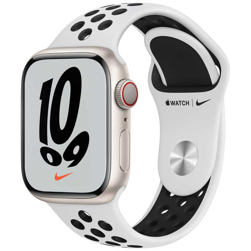 アップル アップル Apple Watch Nike Series 7（GPS+Cellularモデル） 41mmスターライトアルミニウムケースとピュアプラチナム/ブラックNikeスポーツバンド - レギュラー スターライトアルミニウム MKJ33J/A 41mmスターライトアルミニウムケースとピュアプラチナム/ブラックNikeスポーツバンド - レギュラー スターライトアルミニウム MKJ33J/A