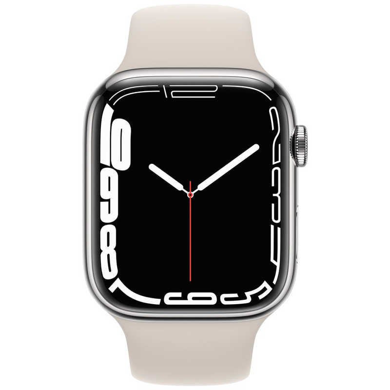 アップル Apple Watch Series 7（GPS+Cellularモデル）  45mmシルバーステンレススチールケースとスターライトスポーツバンド - レギュラー シルバーステンレススチール MKJV3J/A